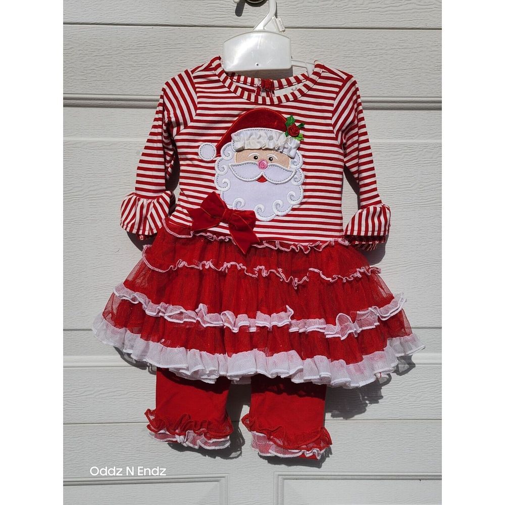 Christmas Baby Outfit With‎ Santa Applique & Ruffled Skirt - 2-Piece Set By Rare